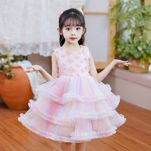 2026夏季新款小女孩彩色蛋糕裙女中大童兔兔裙花童婚纱连衣裙礼服