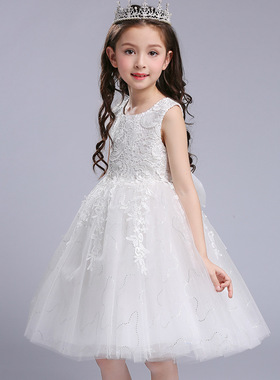 蓬蓬纱裙女儿童公主裙花童白色婚纱礼服幼儿园粉色演出服夏季女孩