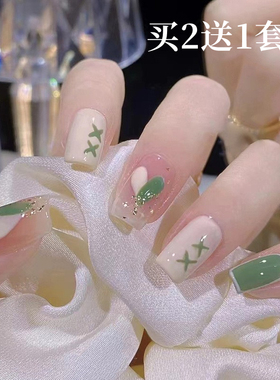 美甲穿戴甲2023新款指甲片ins高级美甲贴片穿戴式绿色显白中长款