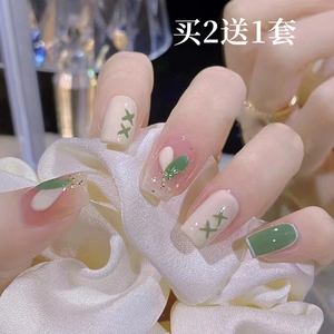 美甲穿戴甲2023新款指甲片ins高级美甲贴片穿戴式绿色显白中长款