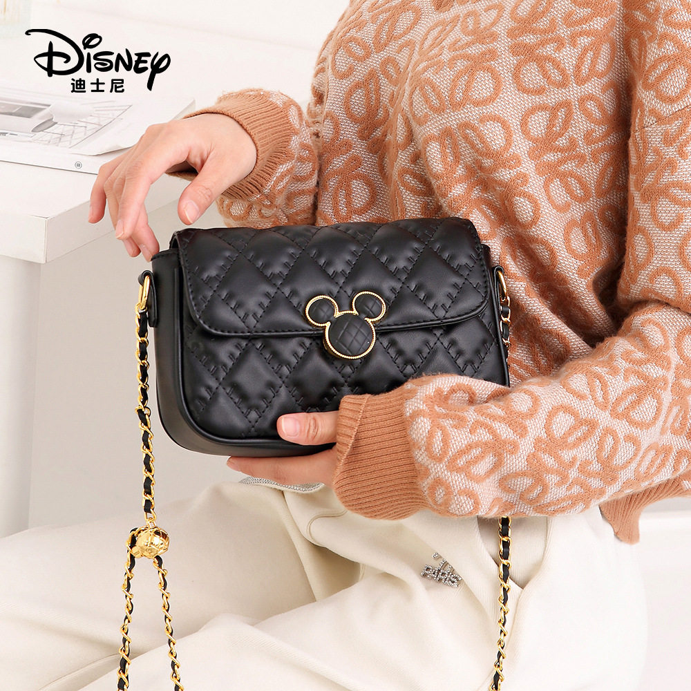 Disney/迪士尼2023冬季新款轻奢绣线斜挎包小香风小金球小方包女