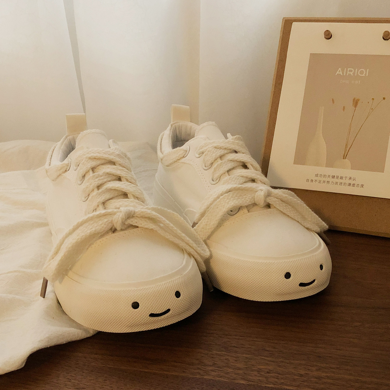 徐小诺 小众原创笑脸鞋奶fufu鞋子开口笑帆布鞋女百搭平底小白鞋