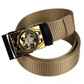加长皮带男帆布尼龙平滑扣腰带黑色扣头金色扣头可以转动