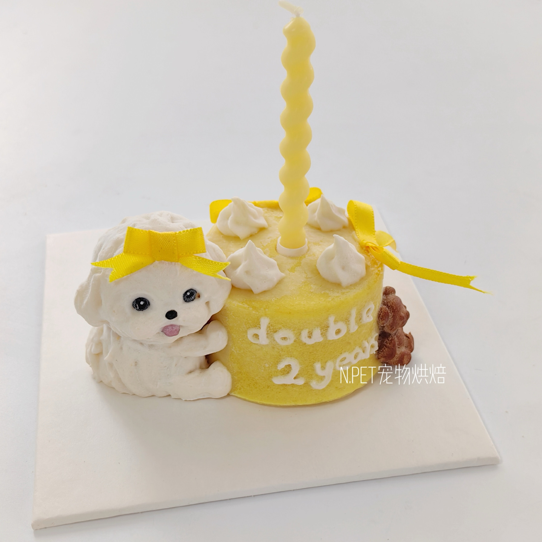 宠物蛋糕 可爱狗狗抱小熊 狗狗猫咪生日蛋糕定制 含肉胚 顺丰发货