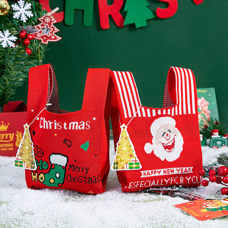 新款圣诞节礼品袋手提针织包平安夜糖果礼物袋手腕包苹果袋伴手礼