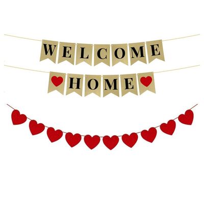 Welcome Home欢迎回家拉旗爱心拉花横幅家人归来房间布置派对装饰
