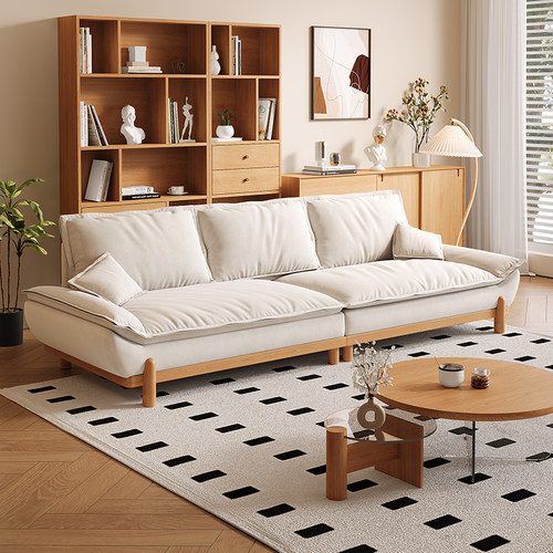 原木奶油风猫抓绒布羽绒帆船沙发