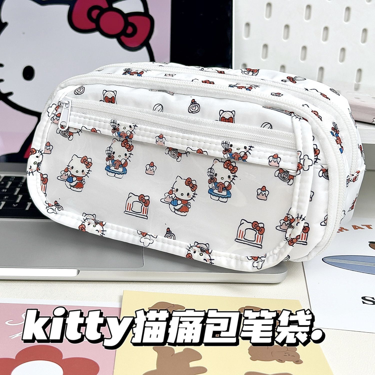 爆款可爱猫痛包笔袋ins高颜值卡通大容量多层可爱文具铅笔袋