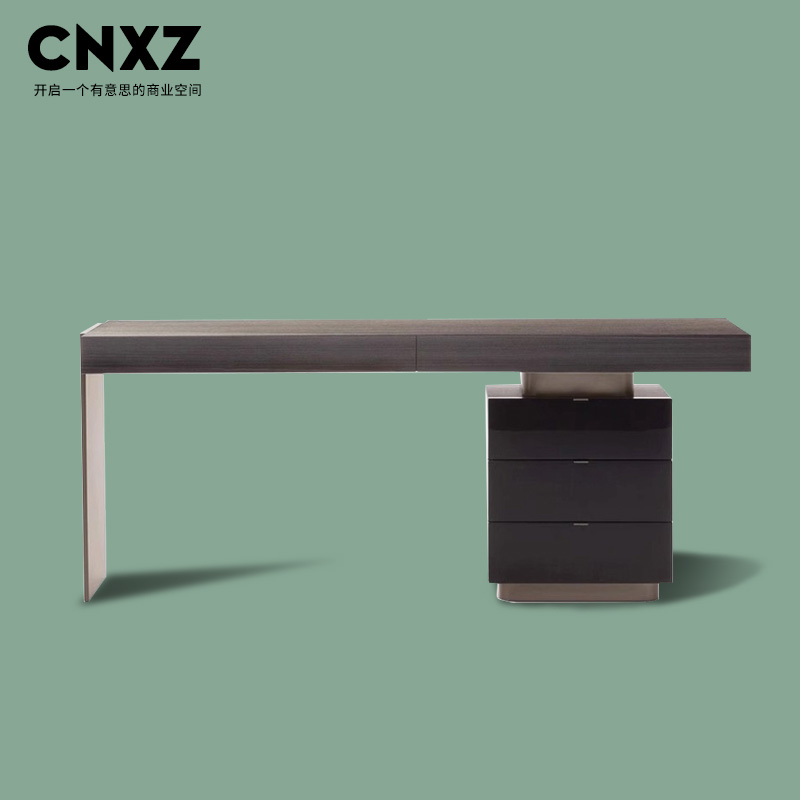 意式极简实木书桌书房现代简约家用一字型电脑桌书柜一体办公桌