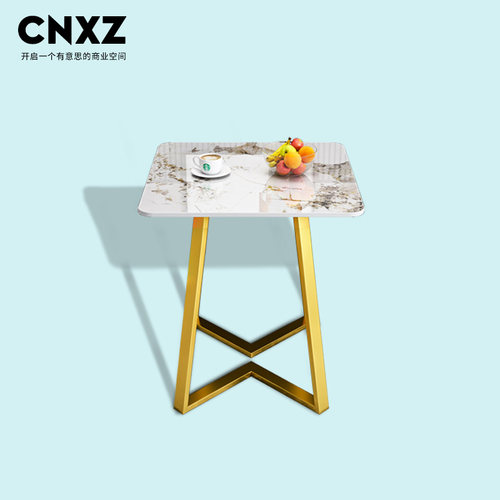 商用岩板餐桌轻奢现代简约咖啡厅桌奶茶快餐店方桌洽谈桌椅小圆桌