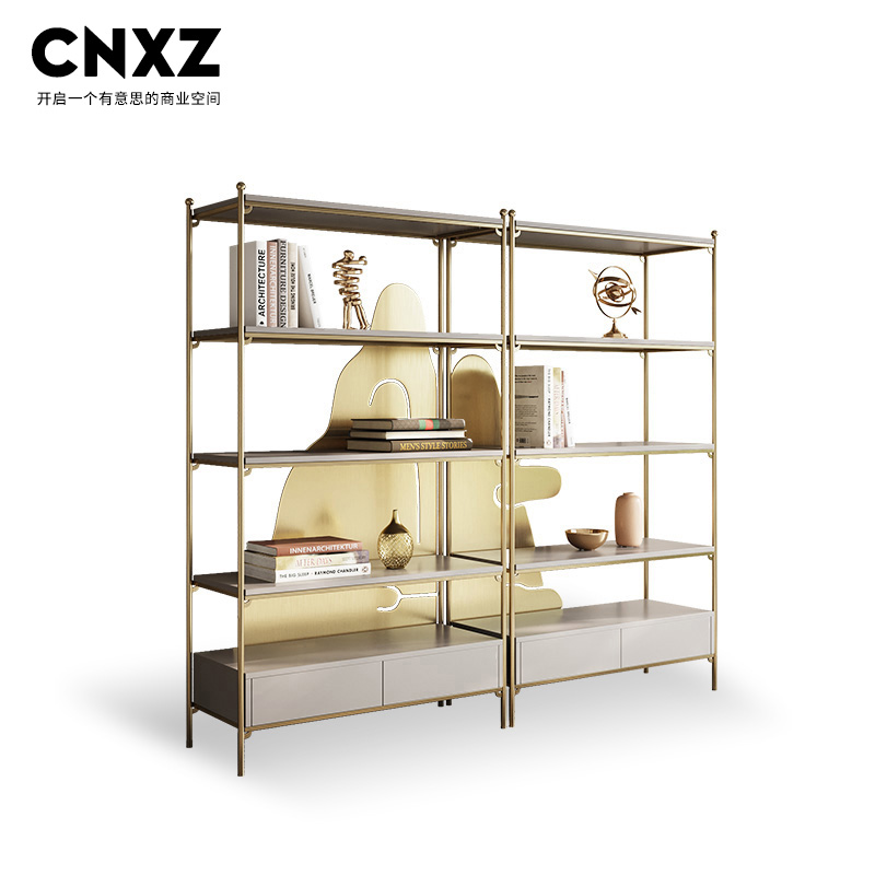 金属展示架轻奢办公室不锈钢钛金书架客厅现代博古架北欧简约书柜