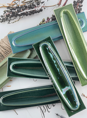 窑变墨绿色手工砖68x280厨房卫生间墙砖专卖连锁店民宿扁盘长条砖