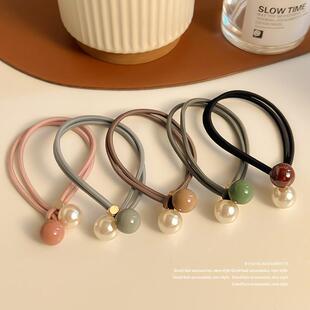 简约珍珠头绳女扎发丸子头橡皮筋发圈女高弹力加粗低马尾发饰百搭
