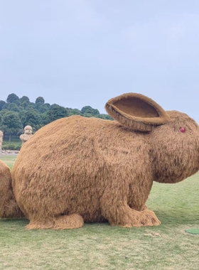定制稻草小兔子雕塑人物草雕像农耕丰收粮仓动物卡通手工编织摆件