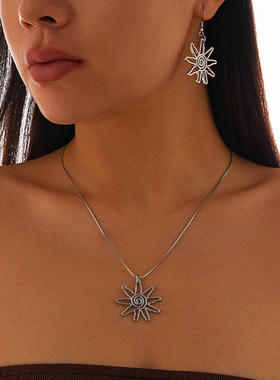 欧美跨境个性简约螺旋太阳花项饰 时尚气质冷淡风设计感镂空项链