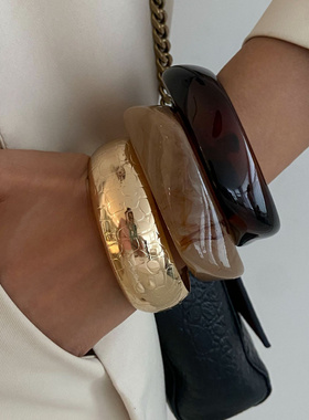 欧美跨境时尚个性叠搭光面ins手镯 小众不规则彩色晕染手环手饰品