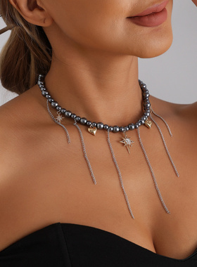 欧美跨境饰品小巧芒星流苏爱心元