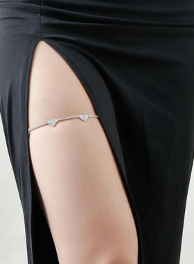 女士轻奢小众性感黑色弹力带爱心闪钻银色高级感腿链沙滩腿环脚链