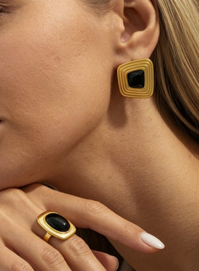 欧美跨境不规则方形开口几何戒指