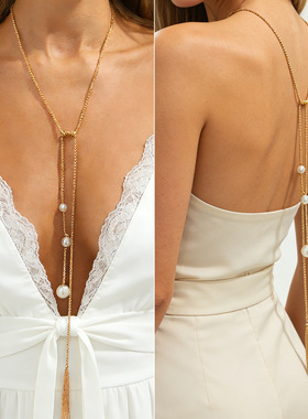 欧美跨境气质长款Y形打结珍珠项