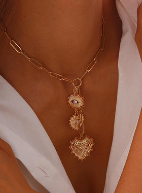 欧美跨境百搭单层爱心形流苏锁骨