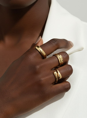 欧美跨境不规则液态褶皱开口戒指