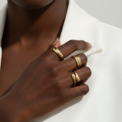 欧美跨境不规则液态褶皱开口戒指