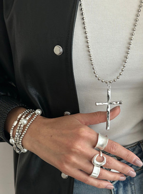 欧美跨境创意哑光几何褶皱关节戒