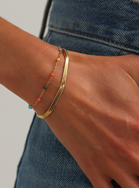 欧美跨境简约双层蛇骨链不锈钢手