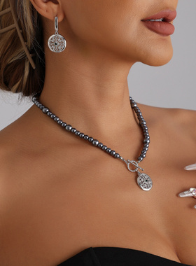 欧美跨境饰品法式镂空花朵串珠项