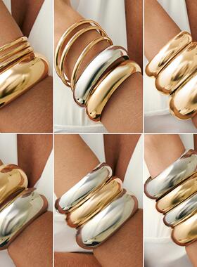 欧美跨境时尚金属ins风光面手镯