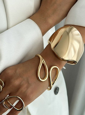 时尚欧美夸张几何镜面开口手环 设计感抱抱双环跨境bracelet手镯