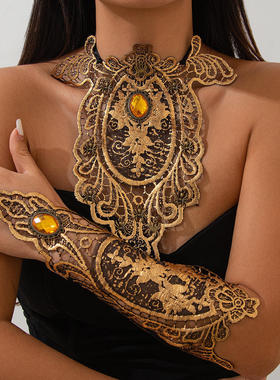 欧美跨境夸张布艺民族风蕾丝项圈