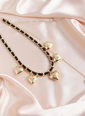 欧美跨境饰品气质爱心夸张心形个性绒绳小众设计感甜酷流苏项链