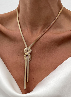 欧美跨境简约长款扁蛇链条项饰品