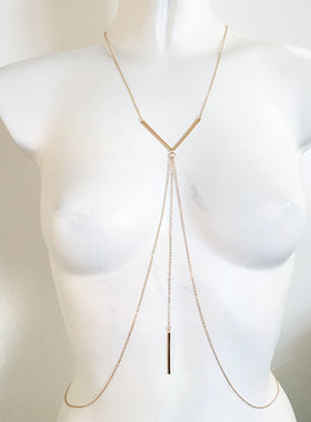 欧美 铜棒一体链 性感比基尼身体链条合金链金色流苏腰链嘻哈小众