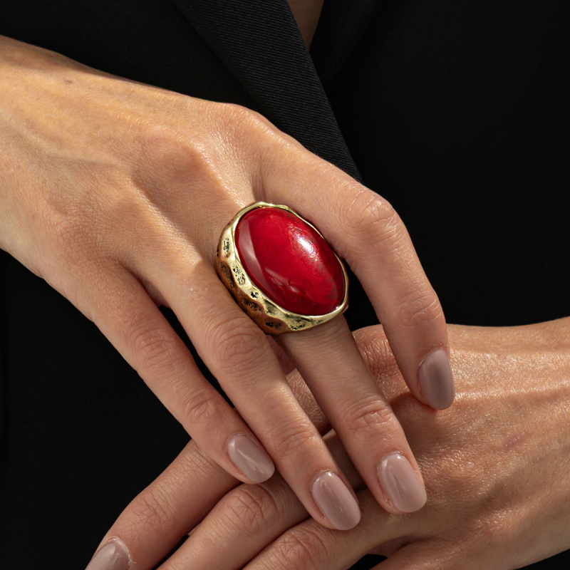 欧美跨境复古夸张红宝石椭圆形戒