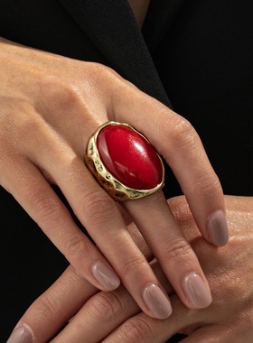 欧美跨境复古夸张红宝石椭圆形戒