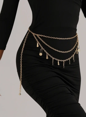 欧美跨境饰品ins复古风狮子头吊坠腰链多层金属身体链百搭裙裤链