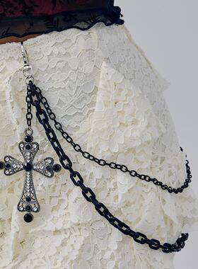 欧美跨境甜酷辣妹风十字架腰链饰品 星月黑色复古哥特ins牛仔裤链