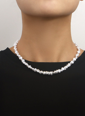 欧美跨境饰品碎银几两仿珍珠项链