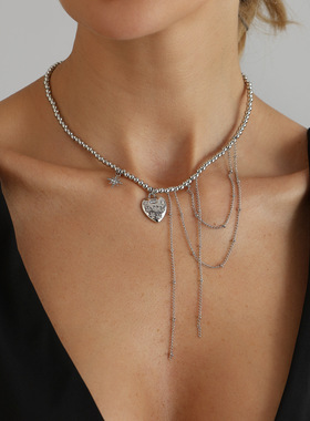 欧美跨境饰品甜酷Y2K爱心锁骨链i