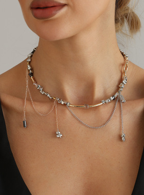 欧美跨境饰品双拼色碎银项链女in