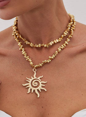 欧美跨境饰品简约螺纹太阳吊坠