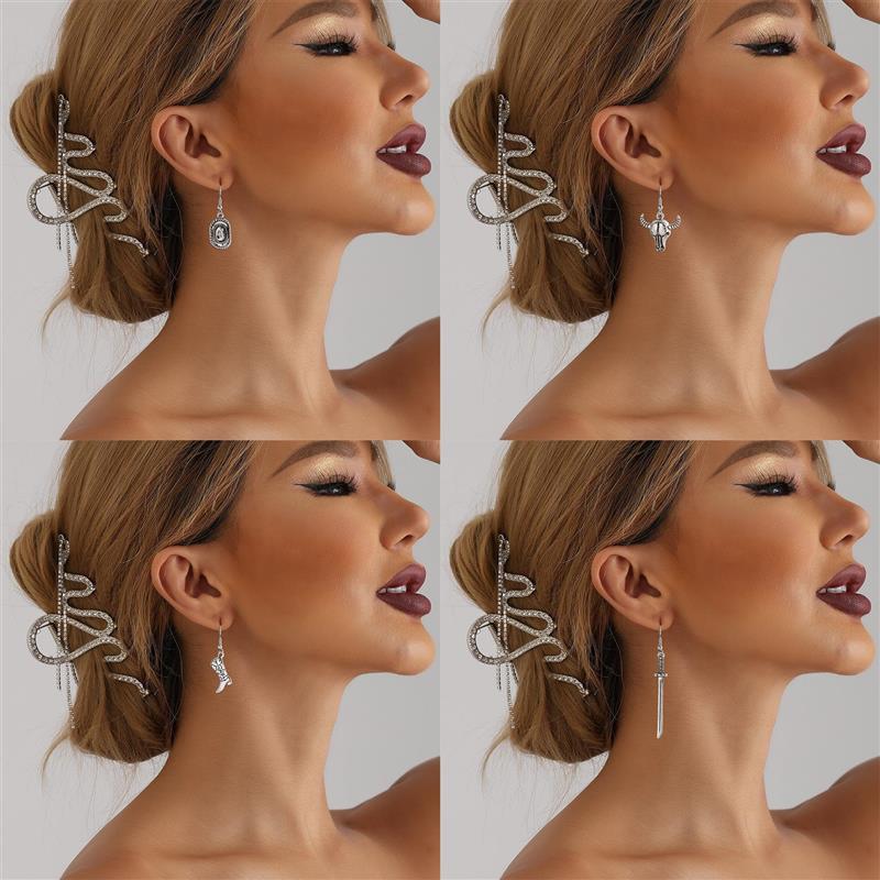 欧美外贸饰品 朋克西部牛仔风靴子牛头流苏耳环 复古仙人掌耳坠女