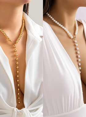 欧美跨境饰品法式复古Y形串珠