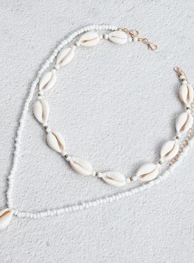 锁骨链多层配饰女 波西米亚风米珠贝壳吊坠项链晚宴创意奢华首饰