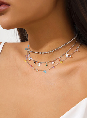 欧美跨境饰品简约叠戴细链条星月