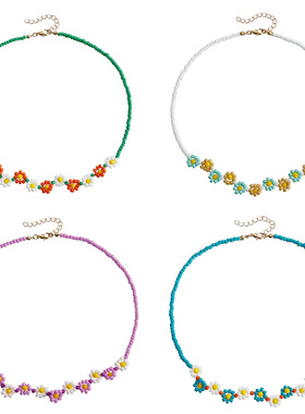 欧美跨境饰品文艺复古时尚彩色米珠手工串珠颈链项饰甜美时尚项链