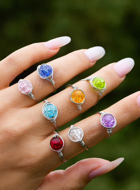 欧美跨境饰品 简约冷淡风镶嵌食指指环关节戒 复古小众亚克力戒指